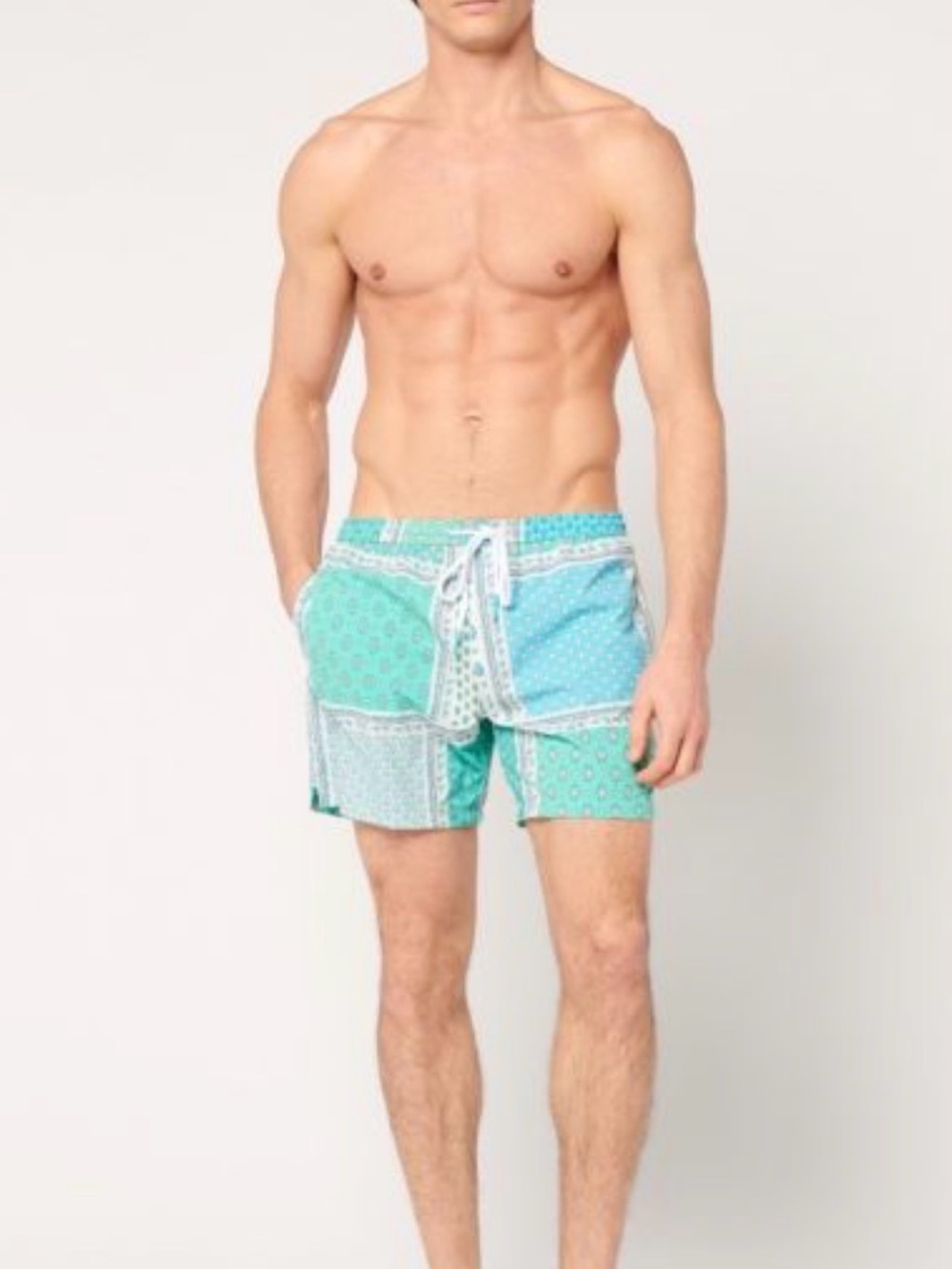 NWT SOULEIADO Patchwork Print Shorts Ecru Turquoise Marin Swim Trunks M - Picture 2 of 6